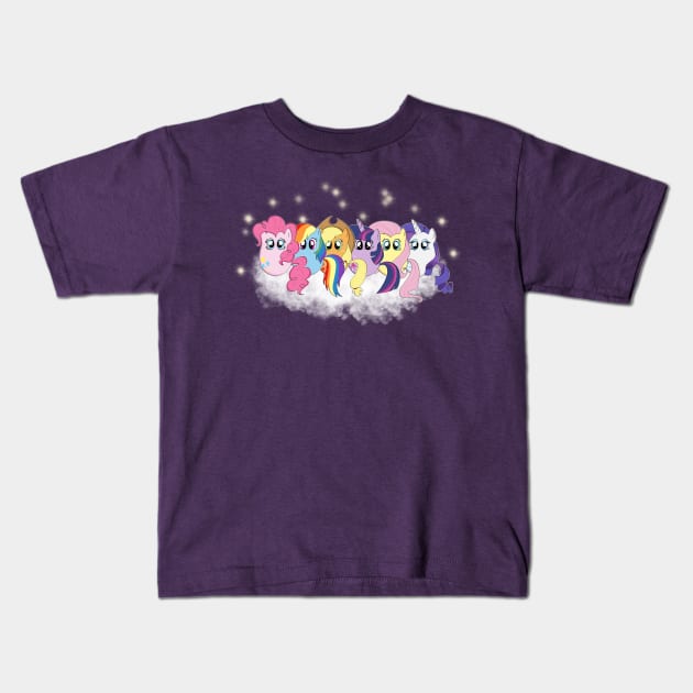 Pony Cloud Line Up Kids T-Shirt by laurareid.artist